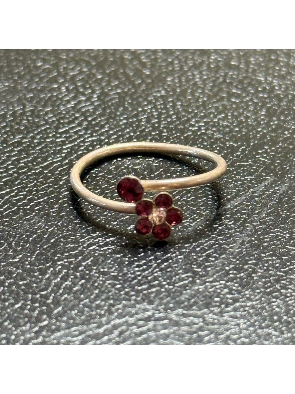 Sterling Silver Flower Ring with Purple Crystals Adjustable